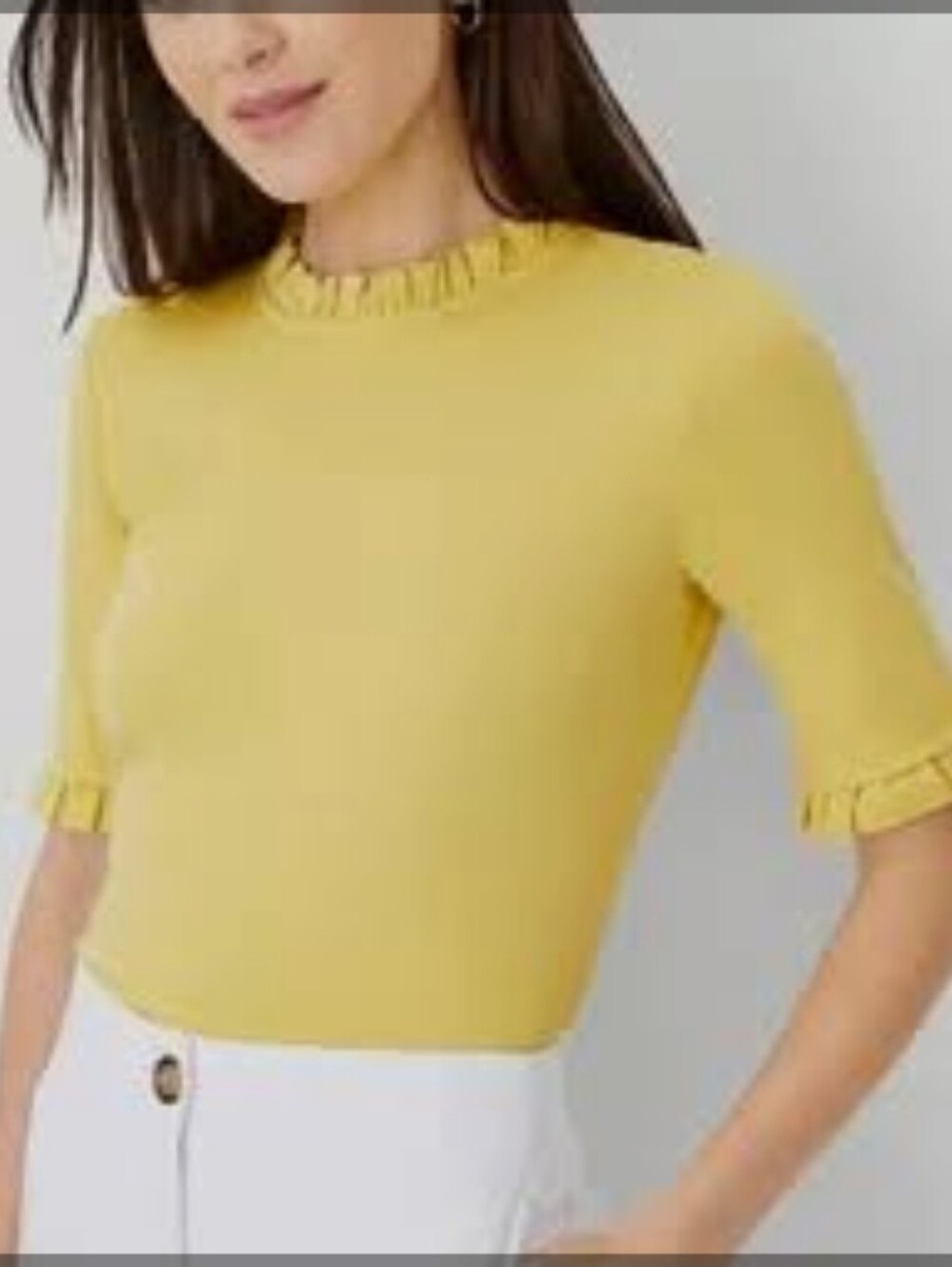 NWT Ann Taylor Women's Yellow Ruffle Trim At Neck & Short Sleeve Top Sz MP